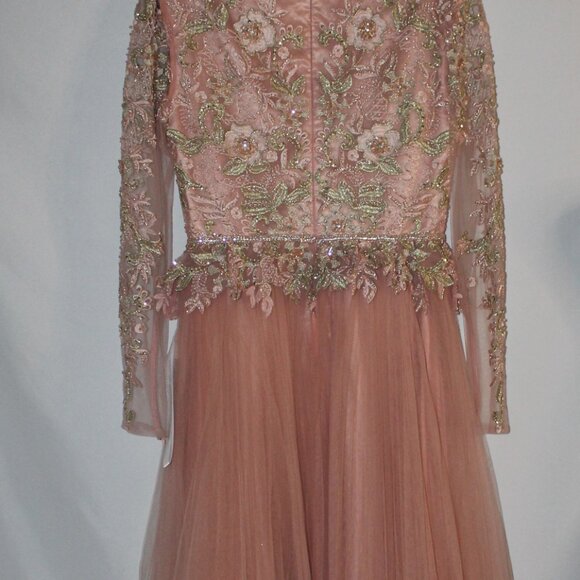 NWT MAC DUGGAL EMBROIDED LACE LONG SLEEVED ROSE GOLD GOWN SZ 8 11168 - Picture 4 of 9